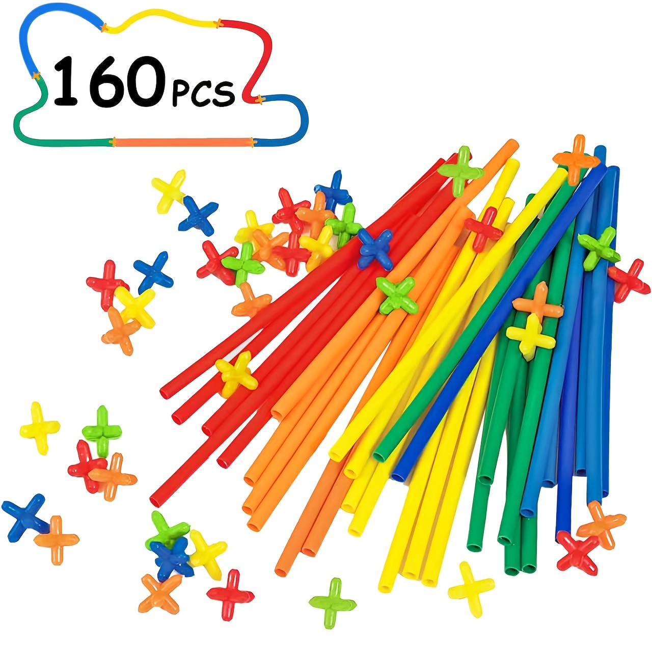 400/160pcs Building Toys, Straw Toys Interlocking Plastic Engineering Thin Tube Blocks Educational Kit For Kids Boys And Girls Gift Motor Skills & Learning Random Color