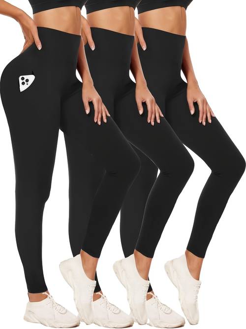 3pcs leggings for women with pocket high waisted tummy control yoga soft stretchy no see through workout pants detail machine washable spring summer fall