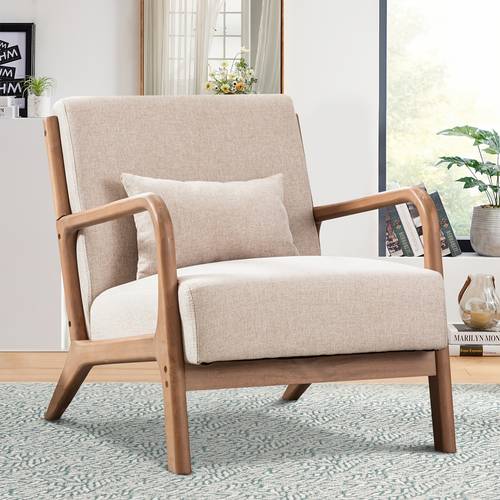 century modern upholstered accent chair with solid wood frame extra pillow reading armchair for game room furniture