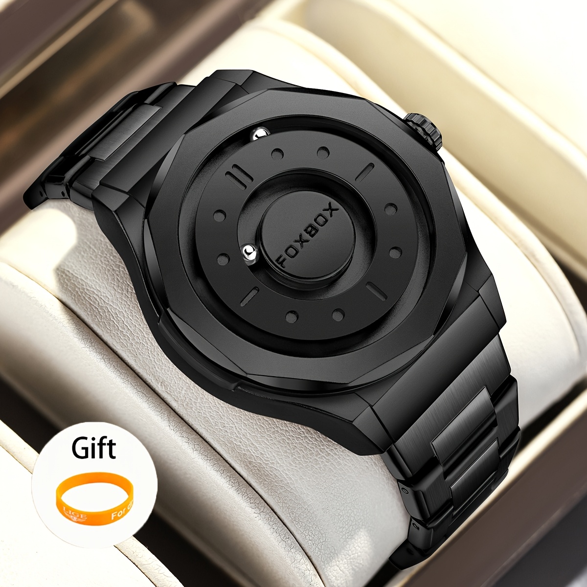Image of 2026 New Fashionable Men's Watch, Business And Sports Watch, Multiple Strap Options, Dual-track Dial, Touch-sensitive Dial, Magnetic Ball Design, Holiday Gift, 3pcs (watch, Wristband, Box)