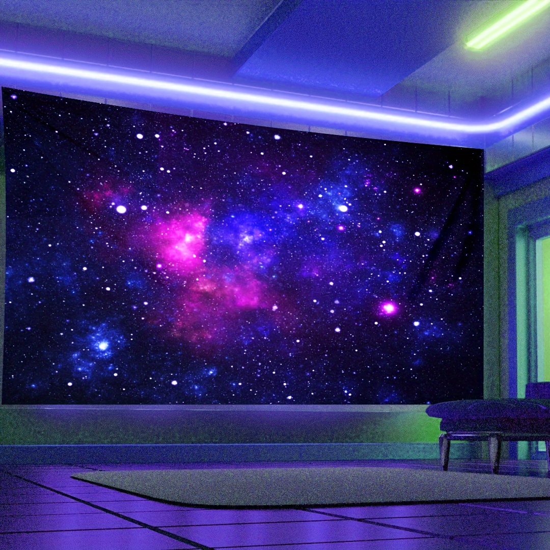 Image of 1pc Starry Sky Fluorescent Tapestry, Uv Blacklight Tapestry, Wall Hanging For Living Room Bedroom Office Home Decor/room Decor/party Decor, With Free Installation Package