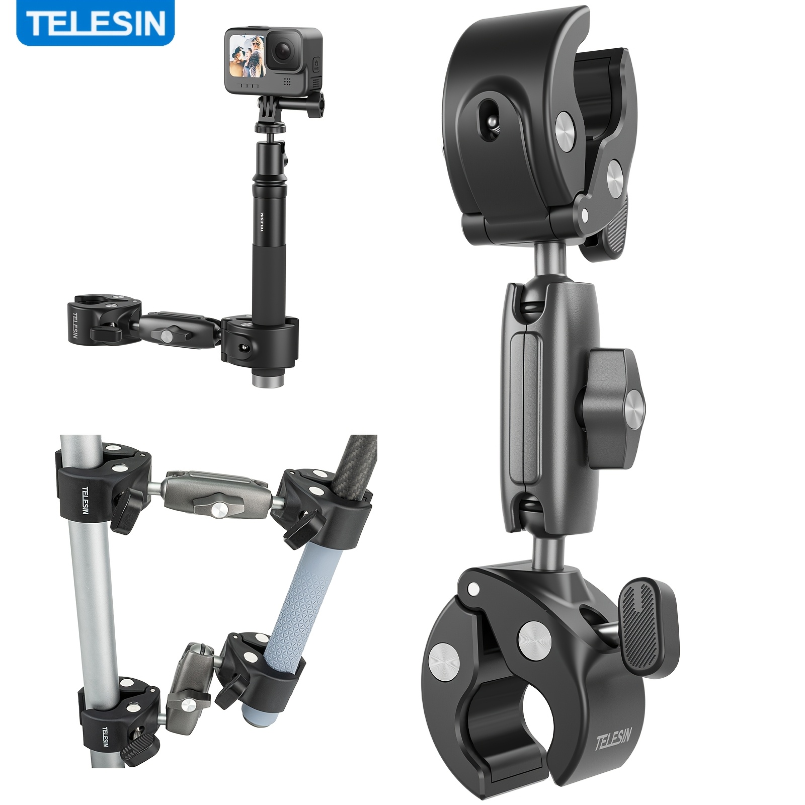 TEMU Telesin Motorcycle Bike Monopod Bicycle Handlebar Panoramic Mount Invisible Selfie Stick Bracket For Hero Dji