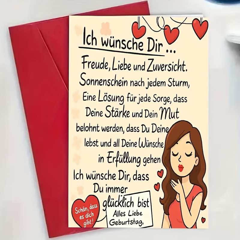 TEMU A German Birthday Card Suitable For To A Wife, Girlfriend, Mother, Sister, Or Female Friend, Featuring Inspirational Messages Wishing Happiness