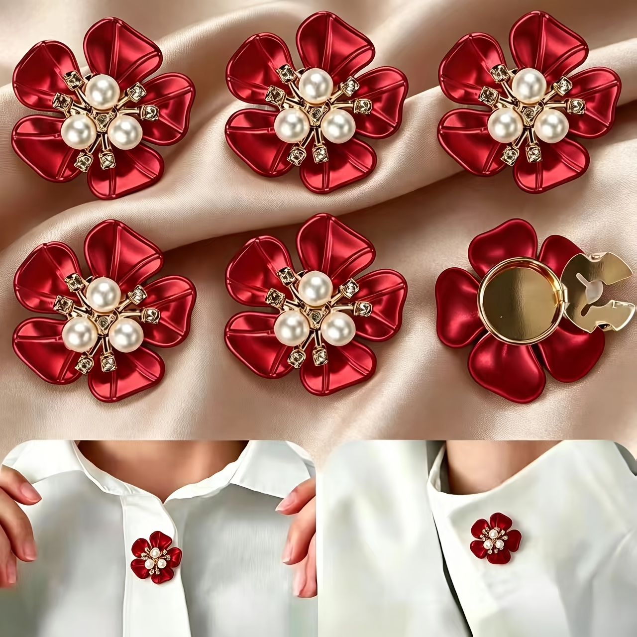 TEMU 6pcs Floral Button Covers, Install With Snap Fasteners Without Sewing, Unisex Diy Handmade Decorative Buttons, Suitable For Exquisite Shirt