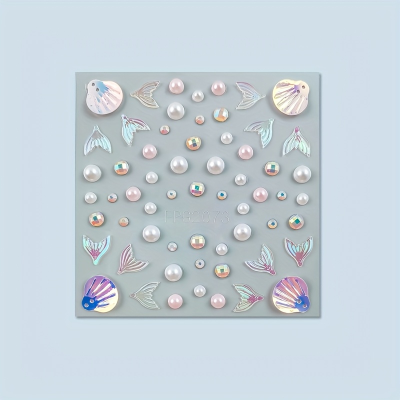 1sheets Sparkling Fish Tail, Shell Pattern Eyebrow Acrylic Stickers Festival Party Rhinestone Synthetic Gemstone Stickers Rainbow Acrylic Stickers Facial Makeup