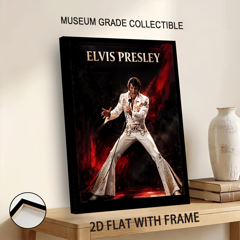 2D ploski, 2D ploski 1 kos 2D ploski Elvis nastop tiskan okvirjen platno slikanje dramatičen retro portretni stil rock and roll odrska nastop