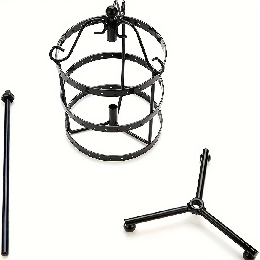 stud earring holder manager 360 degree rotating stud earring manager 3 tier stud earring display stand metal necklace holder black details 3