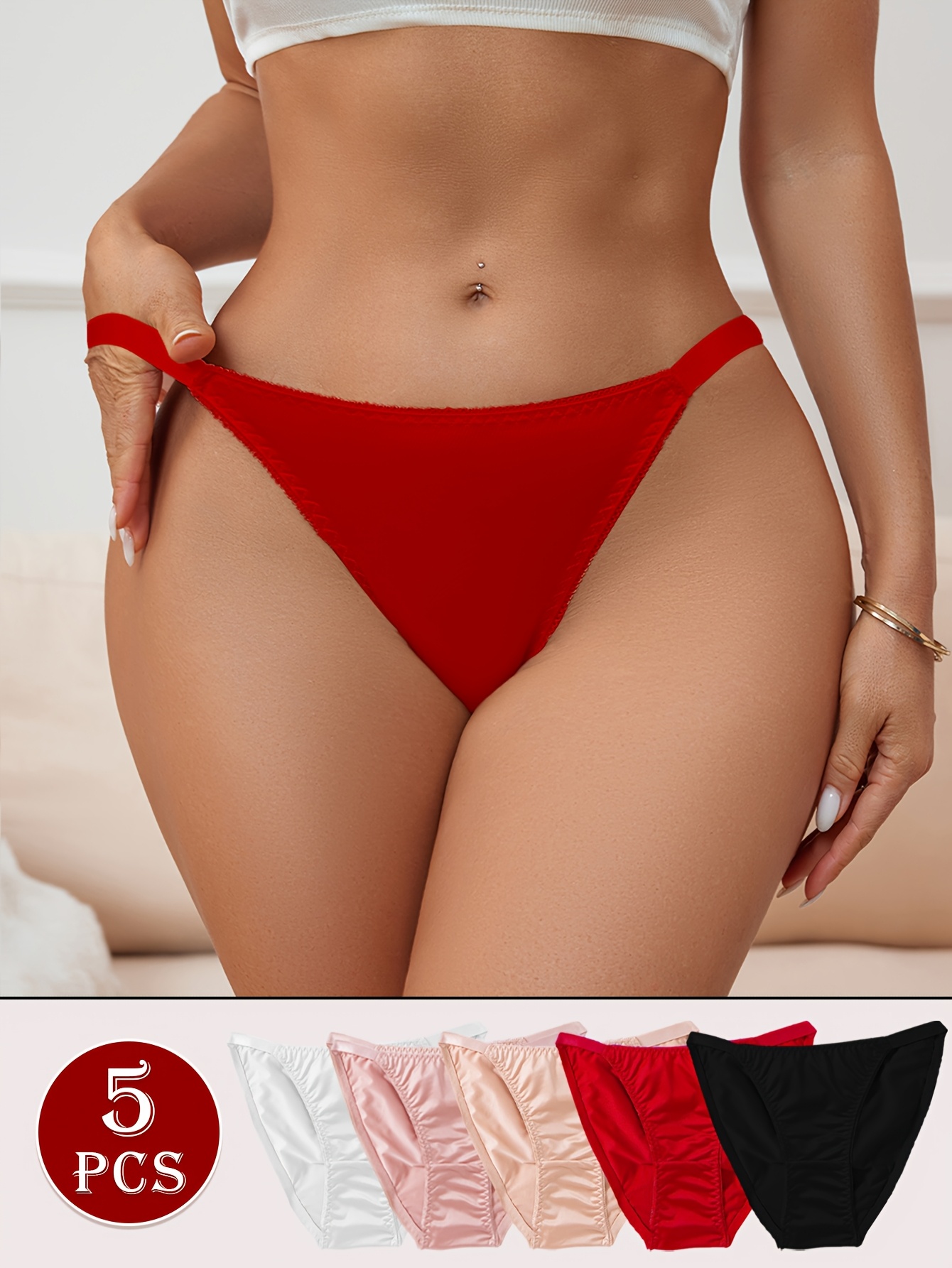5pcs Luxury Satin Sheen Briefs - Solid Color Pleated Shiny Underwear, Soft Elastic Triangle Panties, Elegant & Comfortable for Casual Attire or Special Occasions (5pcs)