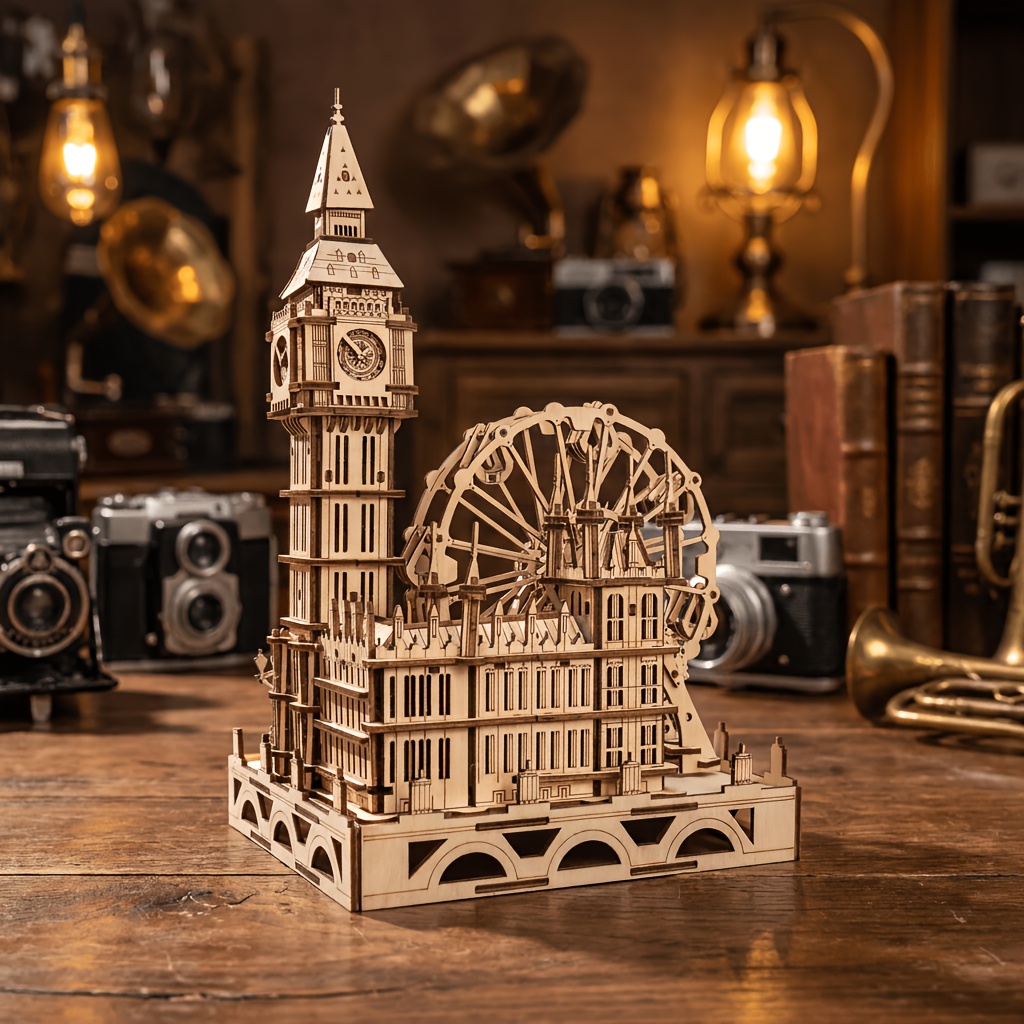 3D Puzzle Holiday Square Clock Tower Ferris Wheel Assembly Model