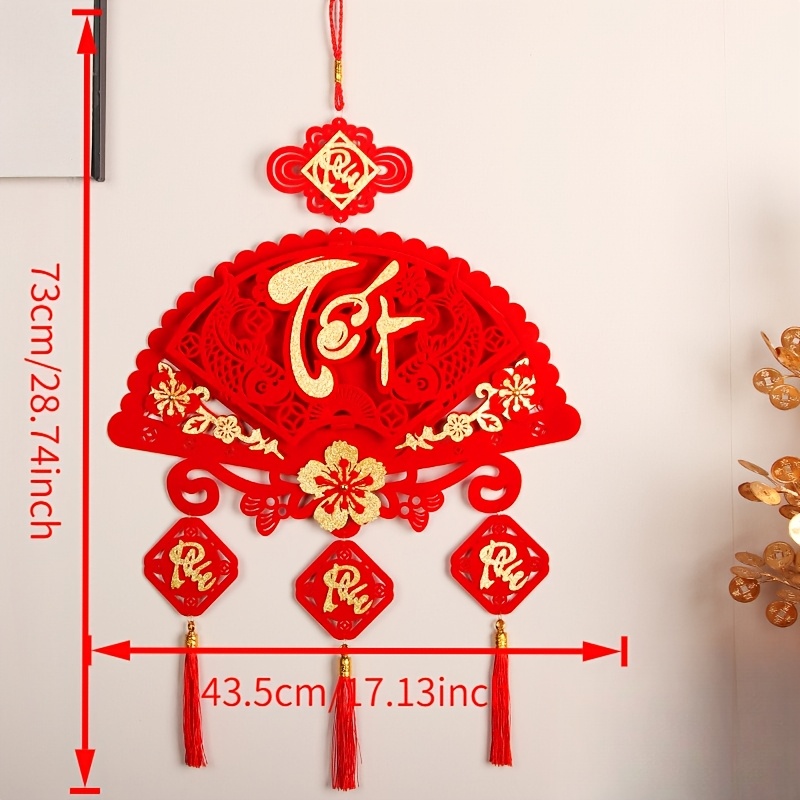 TEMU Festive Carnival Decoration 1pc Decorative New Year Ornament New Year Spring Plush 3d Fan-shaped Character Ornament New Year Decoration Hanging