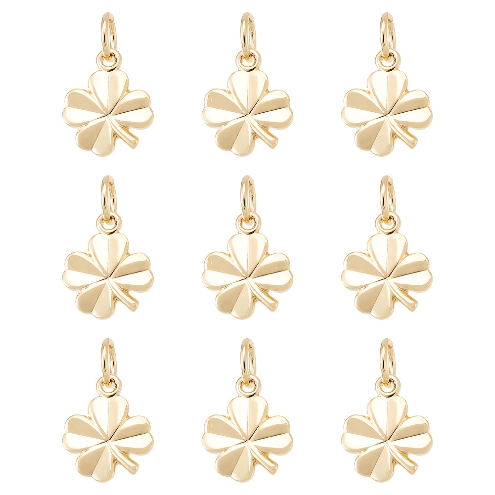 E-shop 10 Stück 18K Goldplattierte Messinganhänger in Kleeblattform für Schmuckherstellungszubehör 11x8x1mm, Loch 2.5mm