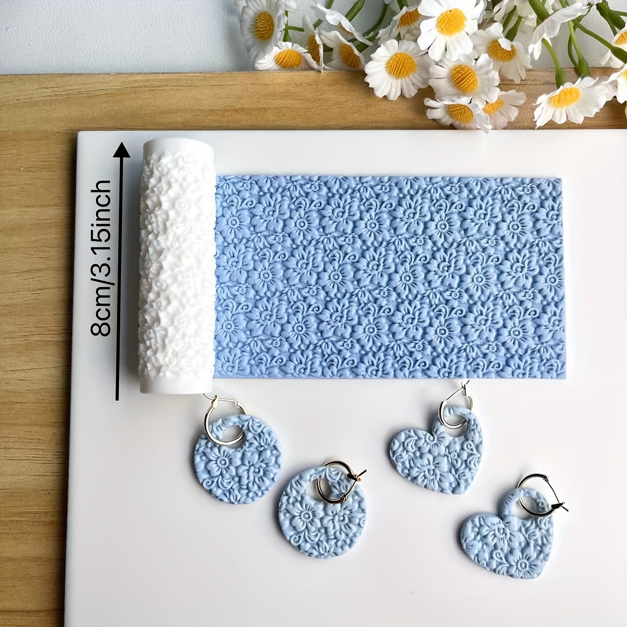 Image of Flower Texture Roller Polymer Clay Mold Suitable For Making - Plastic Molding With Flower Patterns For Roller Stamp To Create Petals, Leaves, For Diy Earrings, Brooches, Pendants, Ceramic Crafts