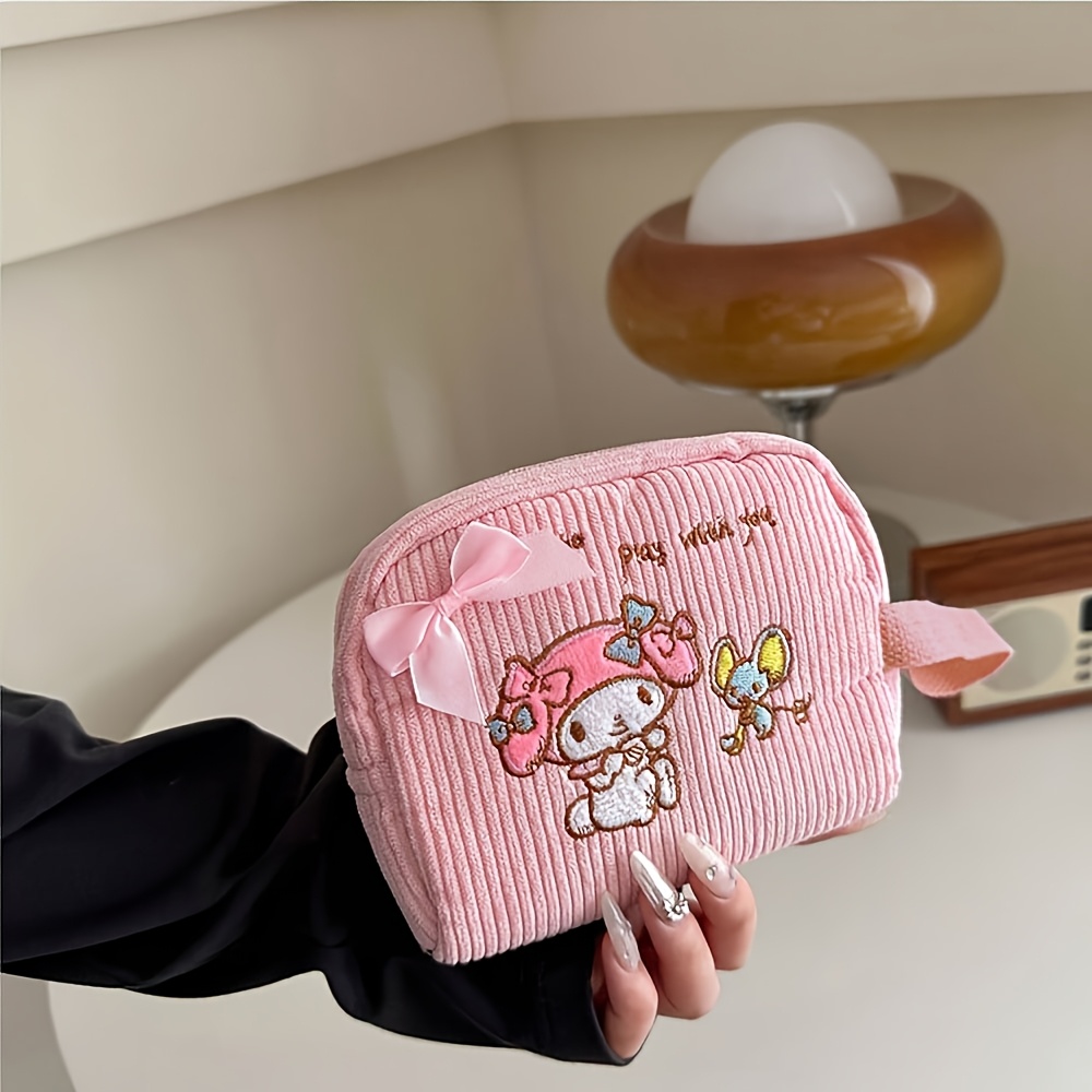Image of {authorized} Card Corduroy Cosmetic Bag Portable Storage Bag Large Capacity Coin Purse Cute Cartoon Melody Embroidery Does Not Fade