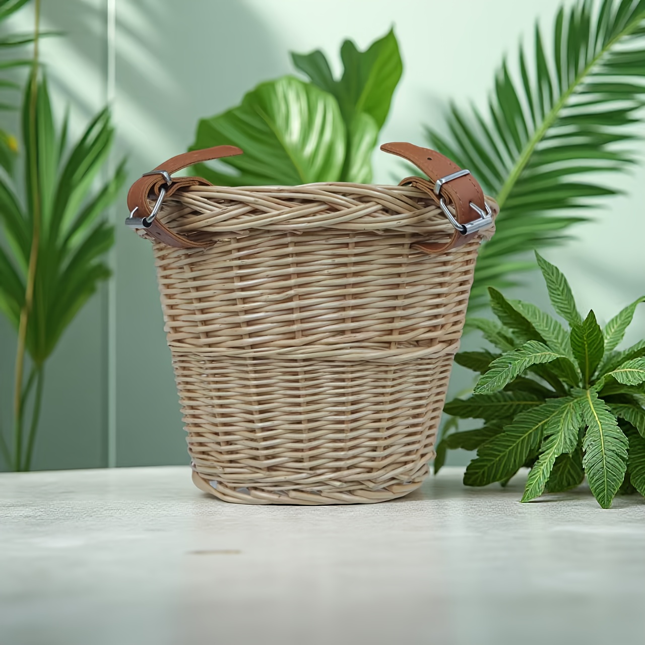 Bicycle Front Basket, Easy to Install with Adjustable Straps, Compatible with Cabinets, Boxes, Outdoor Storage Racks, Flower Baskets, Woven Pattern, Securely Fastened, Storage Solution, Commuting Essential, Storage Basket, Bohemian Nordic Style