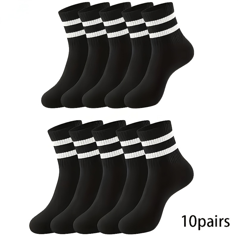 

10 paires de chaussettes rayées pour hommes et femmes - Tissu en polyester respirant, style sport décontracté, noir/blanc/, lavage à /