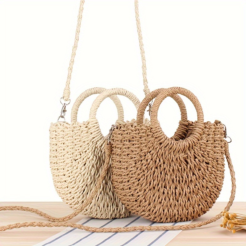 

Beach Bag Handmade Rattan Woven Bag Minimalist Style Bag Women's Handbag Shoulder Bag Crossbody Bag Semi-circular Woven Bag Women's Handbag