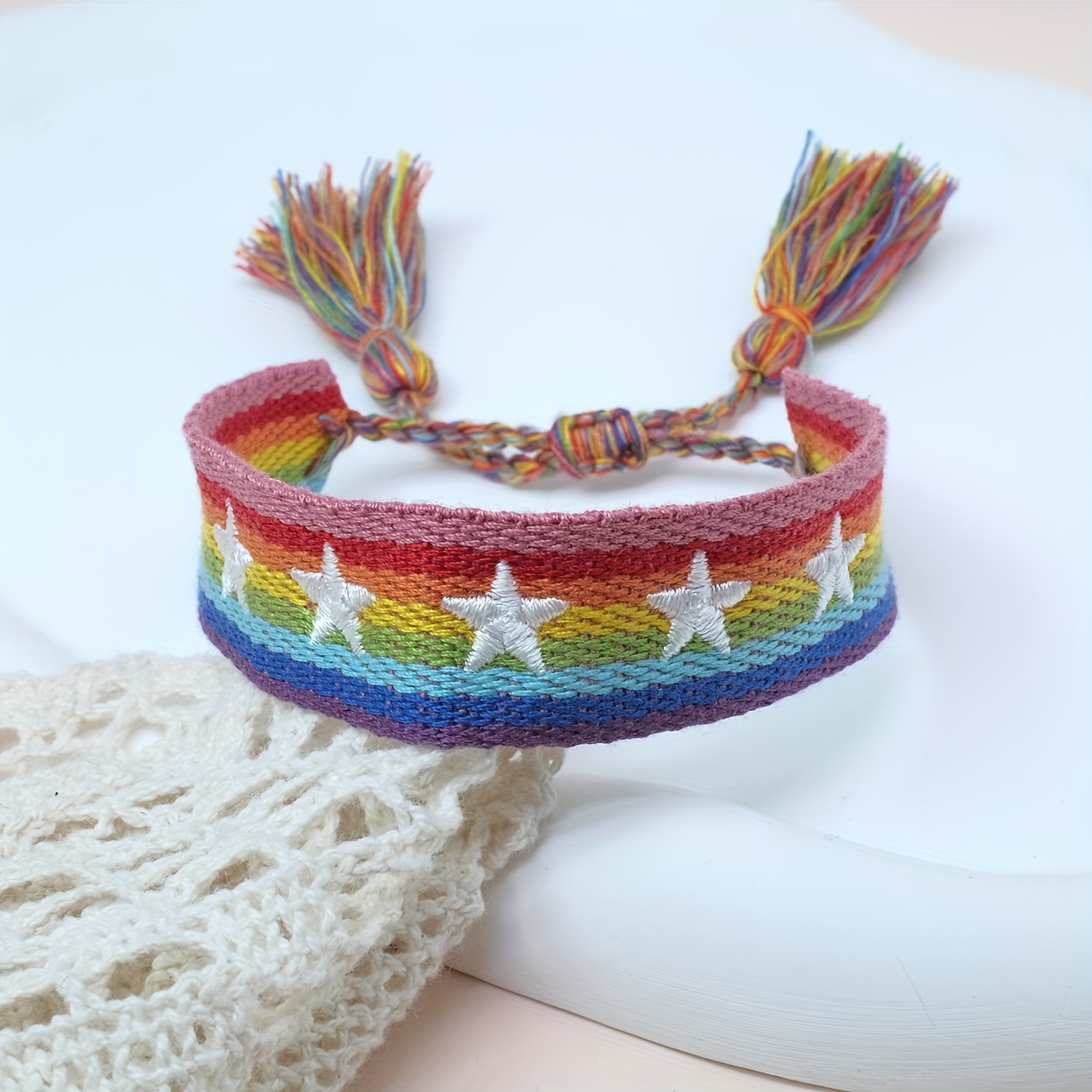 Image of A Handmade Boho-style Bracelet Featuring -colored Embroidered Star, Perfect As A Festive Gift For , Family, , Or For Wearing During Parties And Travels