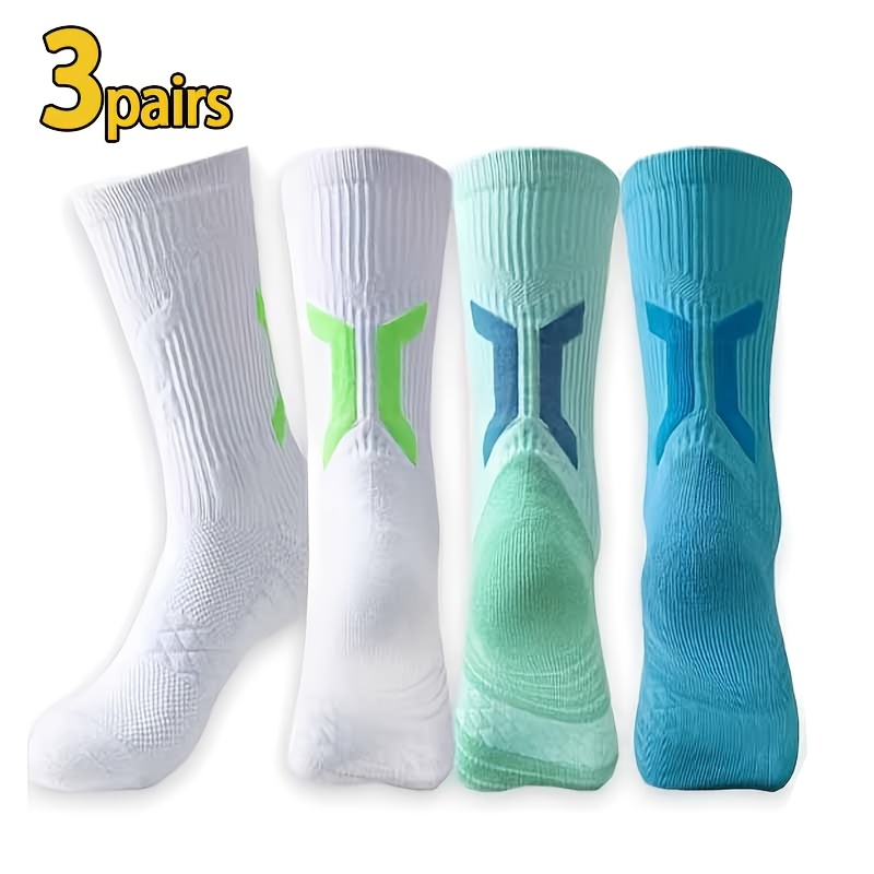 TEMU 3-pair Unisex Athletic Ankle Socks, Breathable Moisture-wicking Sports Socks With Cushioning, Non-slip Basketball Socks, Suitable For Men And
