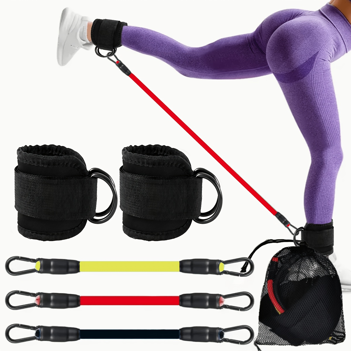 Image of 5pcs Ankle Resistance Bands | Adjustable Cuffs For Strength Training, Yoga & Fitness - For Leg & Workout, Muscle Shaping, Includes Mesh Storage