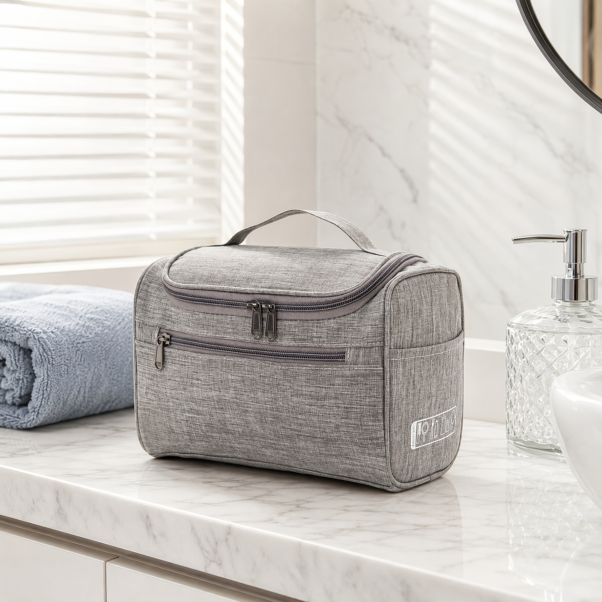 Portable Travel Toiletry Bag With Multiple Compartments, Dual Zippers, Front Pocket And Reinforced Carry Handle, Suitable For Business Trips, Gym Use, Hotels, Camping And Bathroom Storage