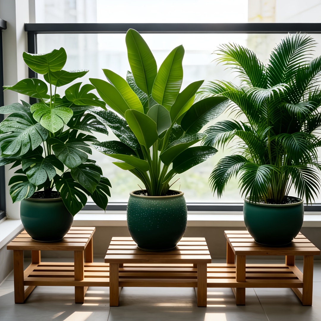 Ensemble de 3 Plantes Artificielles à Grandes Feuilles - Monstera Luxuriant et Palmiers, Bananiers, Adaptées à l'Extérieur - Arbres Décoratifs Tropiques à Large Feuillage Sans Entretien, Plantes en Pot pour Intérieur/Extérieur Toute l'Année, Arbustes Faux Style Nordique pour Mariage Hôtel Jardin
