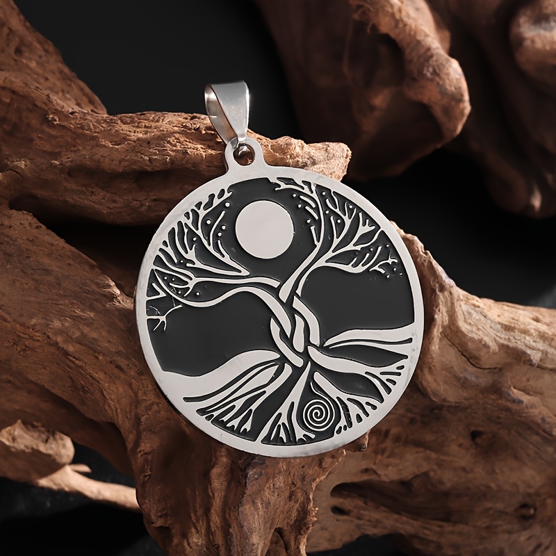 1pc Tree Of Life Pendant Necklace, 304 304 Stainless Steel Nordic Viking Spiritual Jewelry