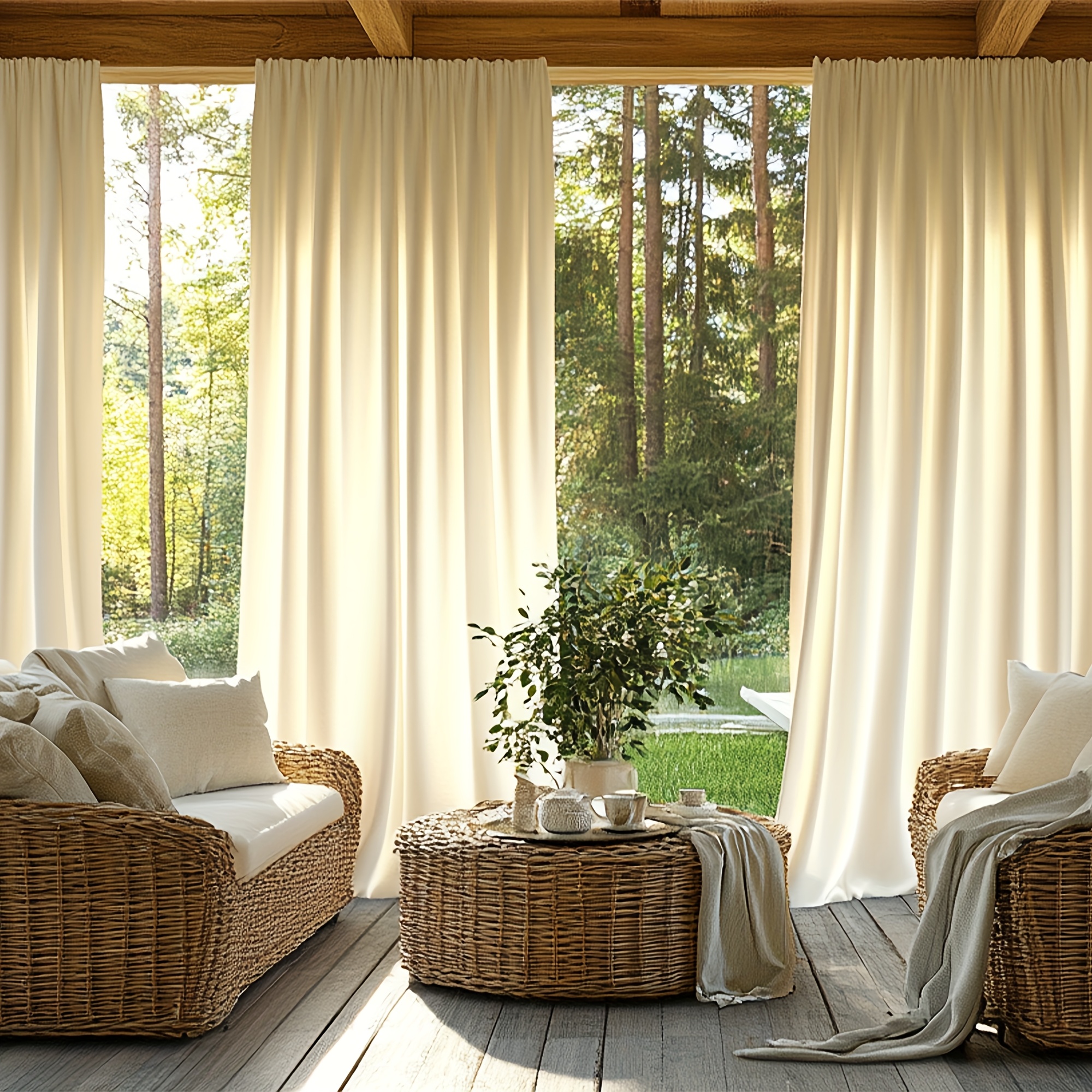E-shop 2er-Pack, atmungsaktive, leichte, luxuriöse, moderne Outdoor-Vorhänge, lichtfilternde Faser, Stangentaschen, dekorative Gardinen, geeignet für