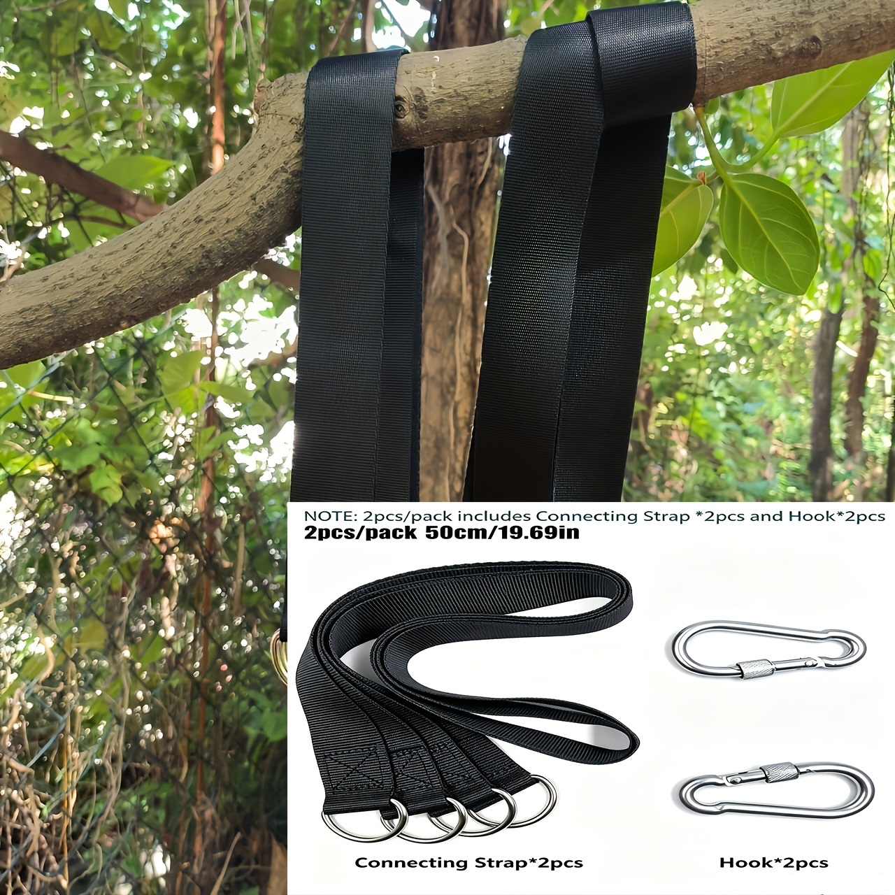 TEMU 2pcs/pack(strap*2+hook*2) Heavy Duty Sling Set, Adjustable Hammock With Metal Buckle, Suitable For All Swing Types, Outdoor Amusement Park