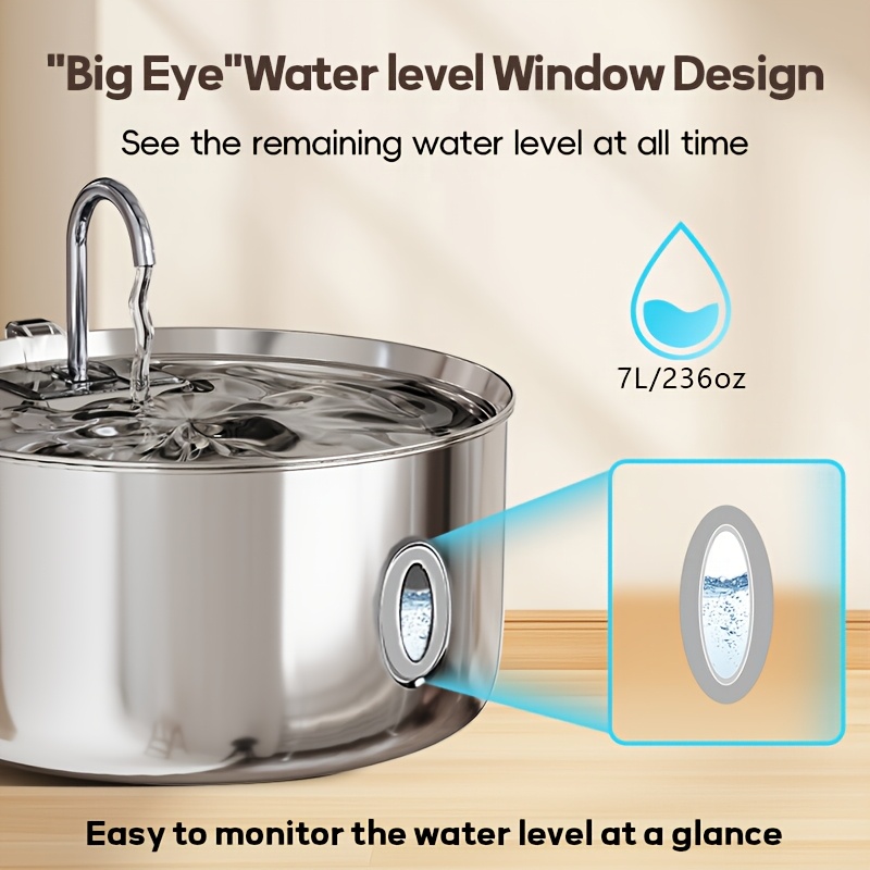 Practical 236oz/7L/1, 8gal Stainless Steel Dog Water Fountain, Automatic Pet Fountain Cat Water Dispenser With Replacement Filters For Cats, Dogs, Multiple Pets, USB Powered Dog Water Fountain With Water Level Window, (FT007 Model), Without Battery 4 Practical 236oz/7L/1, 8gal Stainless Steel Dog Water Fountain, Automatic Pet Fountain Cat Water Dispenser With Replacement Filters For Cats, Dogs, Multiple Pets, USB Powered Dog Water Fountain With Water Level Window, (FT007 Model), Without Battery - Image 4
