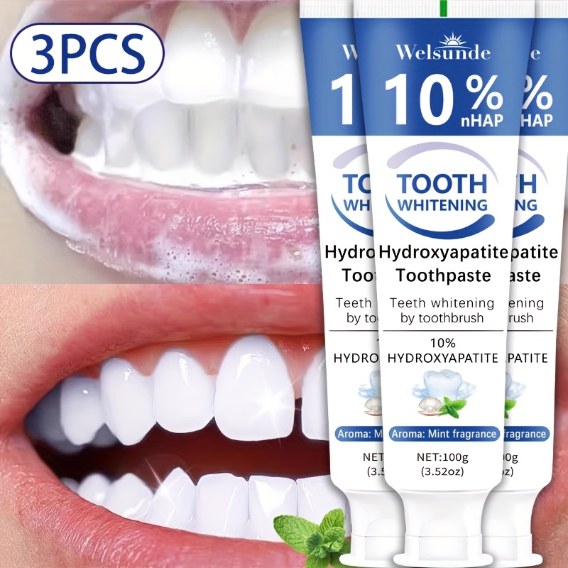 3pcs Hydroxyapatite toothpaste - Hydroxyapatite toothpaste, 10% hydroxyapatite tooth, peppermint essential oil deep cleaning paste, fresh breath strengthen dental care, basic cleaning, suitable for everyone - Image 3