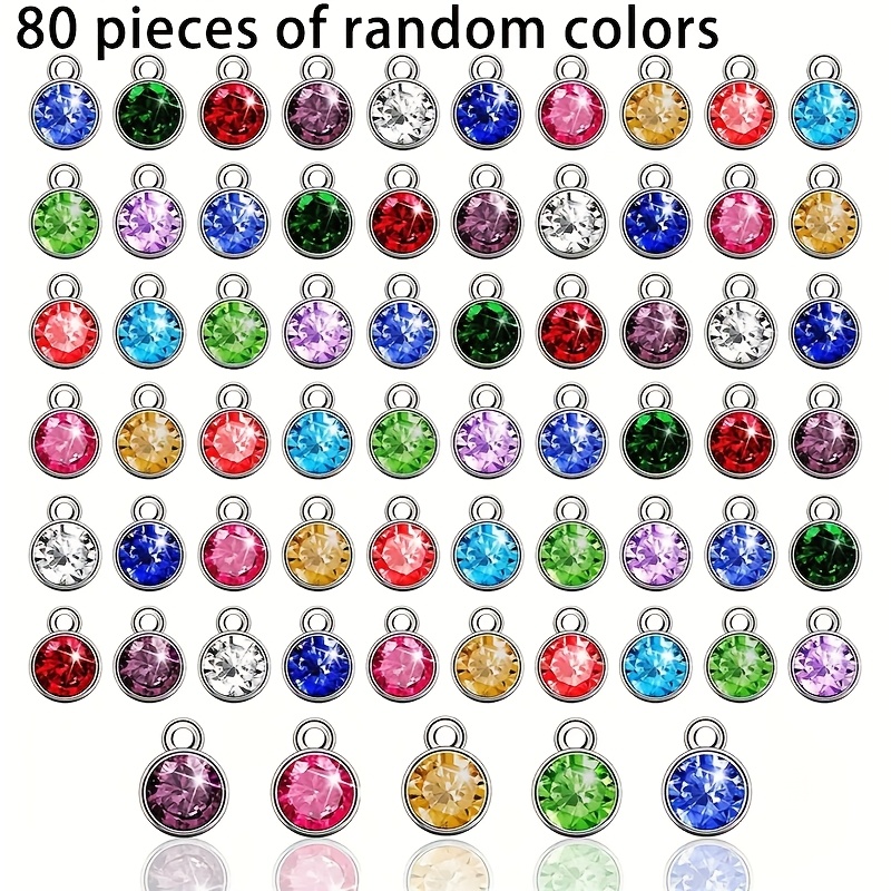 TEMU 80pcs 6mm Random Birthstone Pendants, Diy Beads For Necklace, Bracelet, Earring Making Accessories, Colors Random