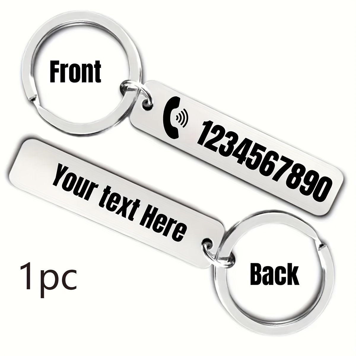 1pc, Custom Engraved Stainless Steel Long Strip Keychain - Personalized Creative Name And Phone Number, Anti-lost Double-sided Design Keyring, Suitable For Gifts, Perfect Gift