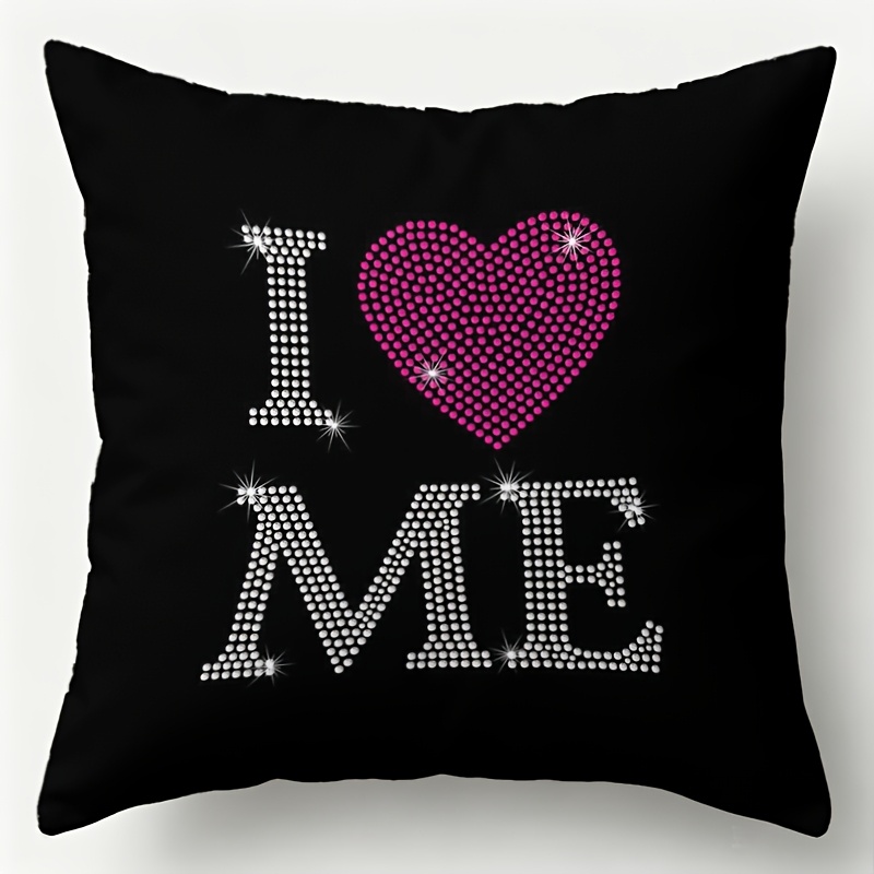 TEMU 1pc Decorative Throw Pillow Cover With I Love Heart Me Shiny Rhinestone Decor Without Pillow Insert