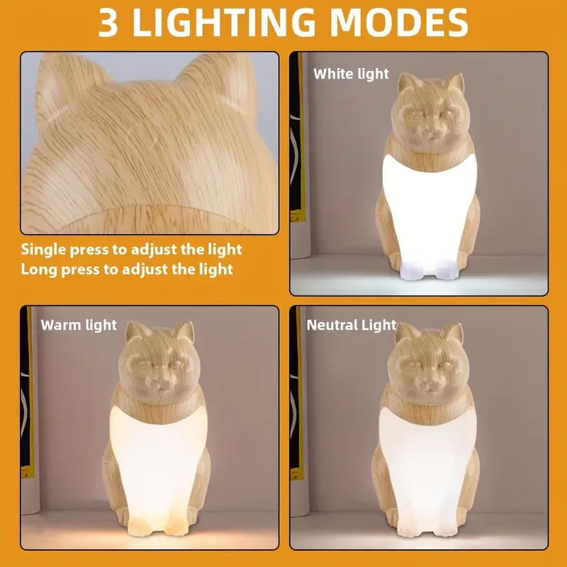 cute cat led night light table lamp 3 adjustable brightness touch control rechargeable battery artistic animal decor in maple leaf color for bedroom desk living room gift bedroom lighting decorative lamp feature Product details 4