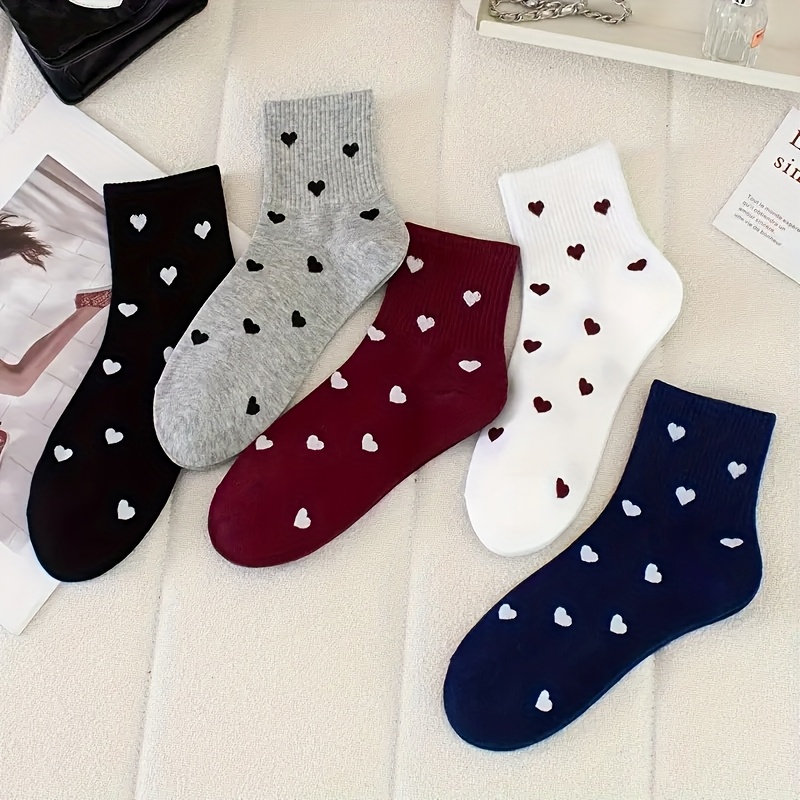 TEMU 5 Paar Herz Liebes Socken, Mid-Calf, 5 Farben