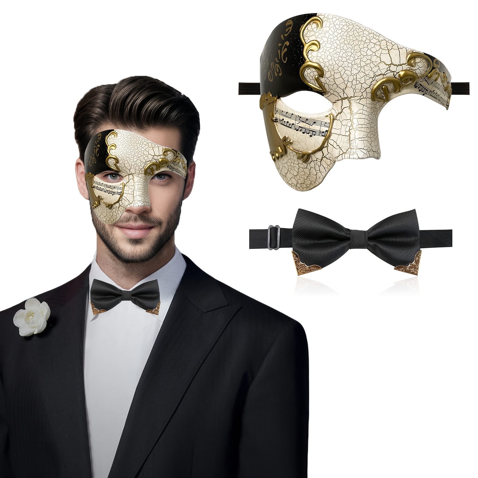 

Phantom Of The Inspired Masquerade Set For Men - 2pcs Half Face Mask & , Halloween, Mardi Gras, & Costume Parties