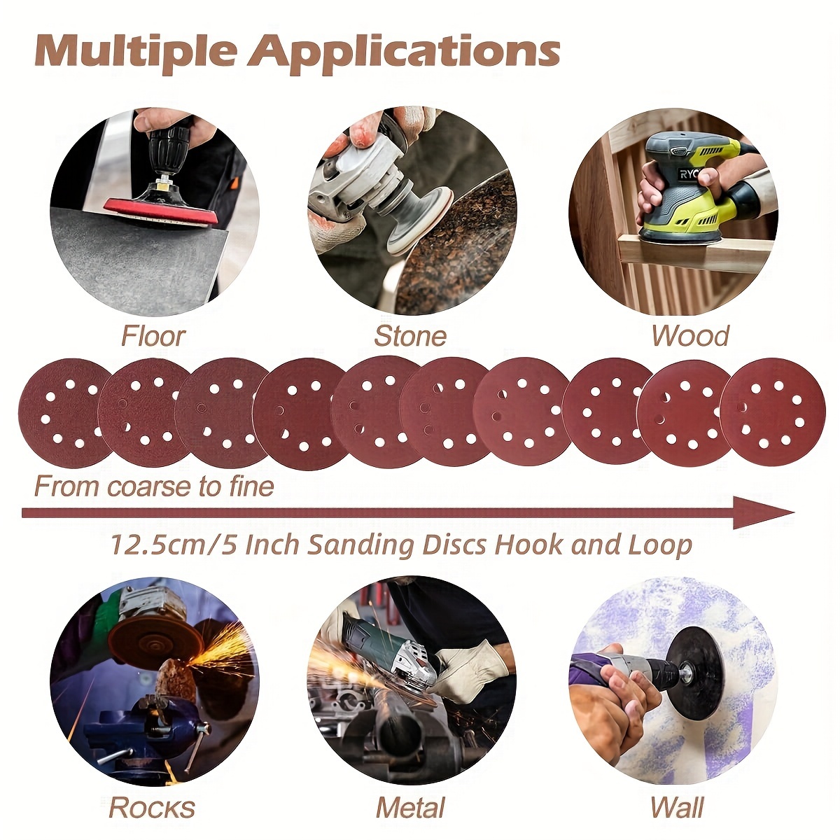 50 Pcs 4 Inch Sanding Discs - 40 Grit Hook & Loop Pads For Orbital Sander