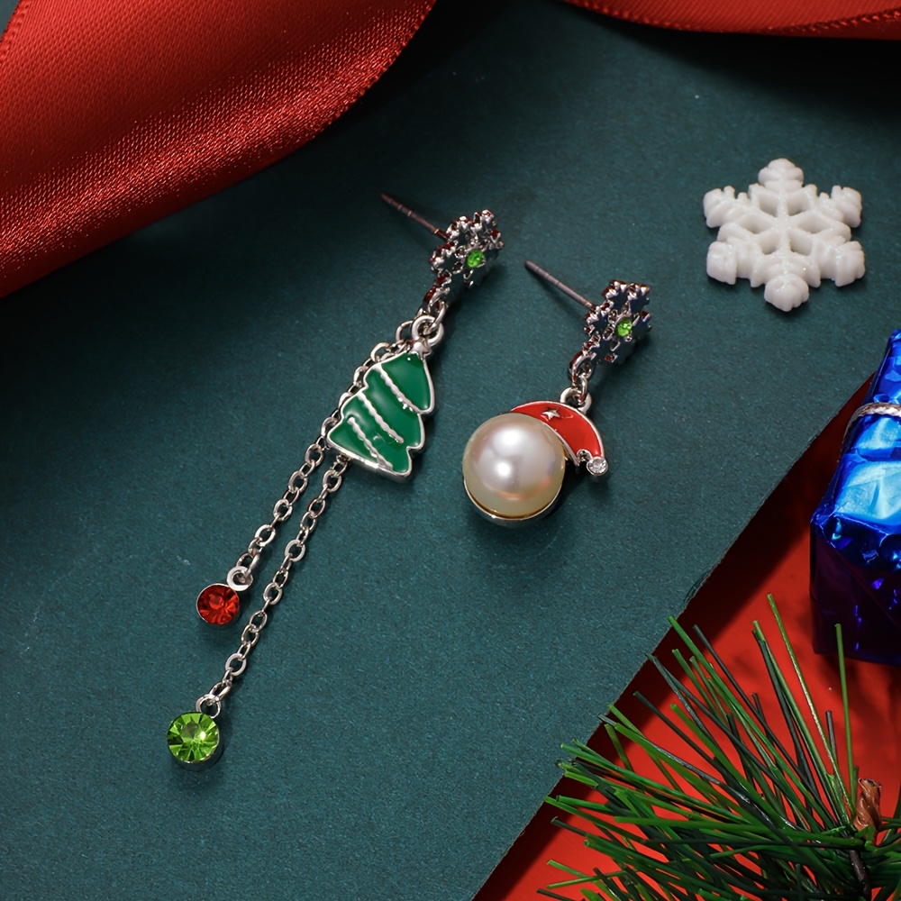 Asymmetrical Snowflake and Santa Hat Earrings