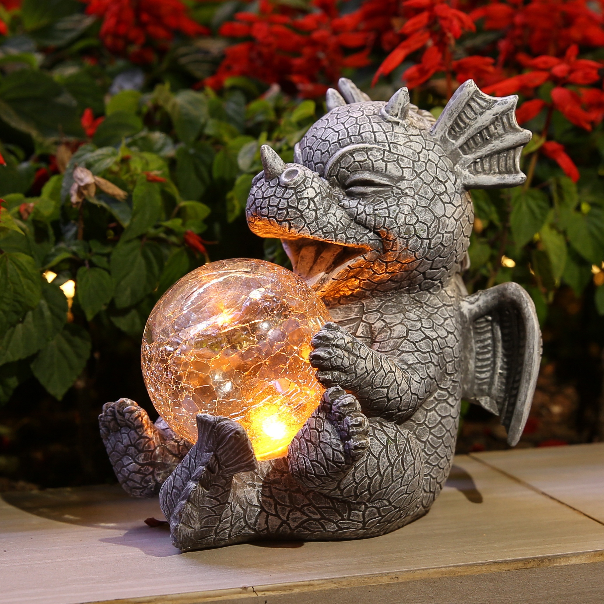 

Solar Led Light Resin Dragon Statue, Garden Dragon Sculpture With Magical Glowing Globe, Outdoor Lawn Porch Decor
