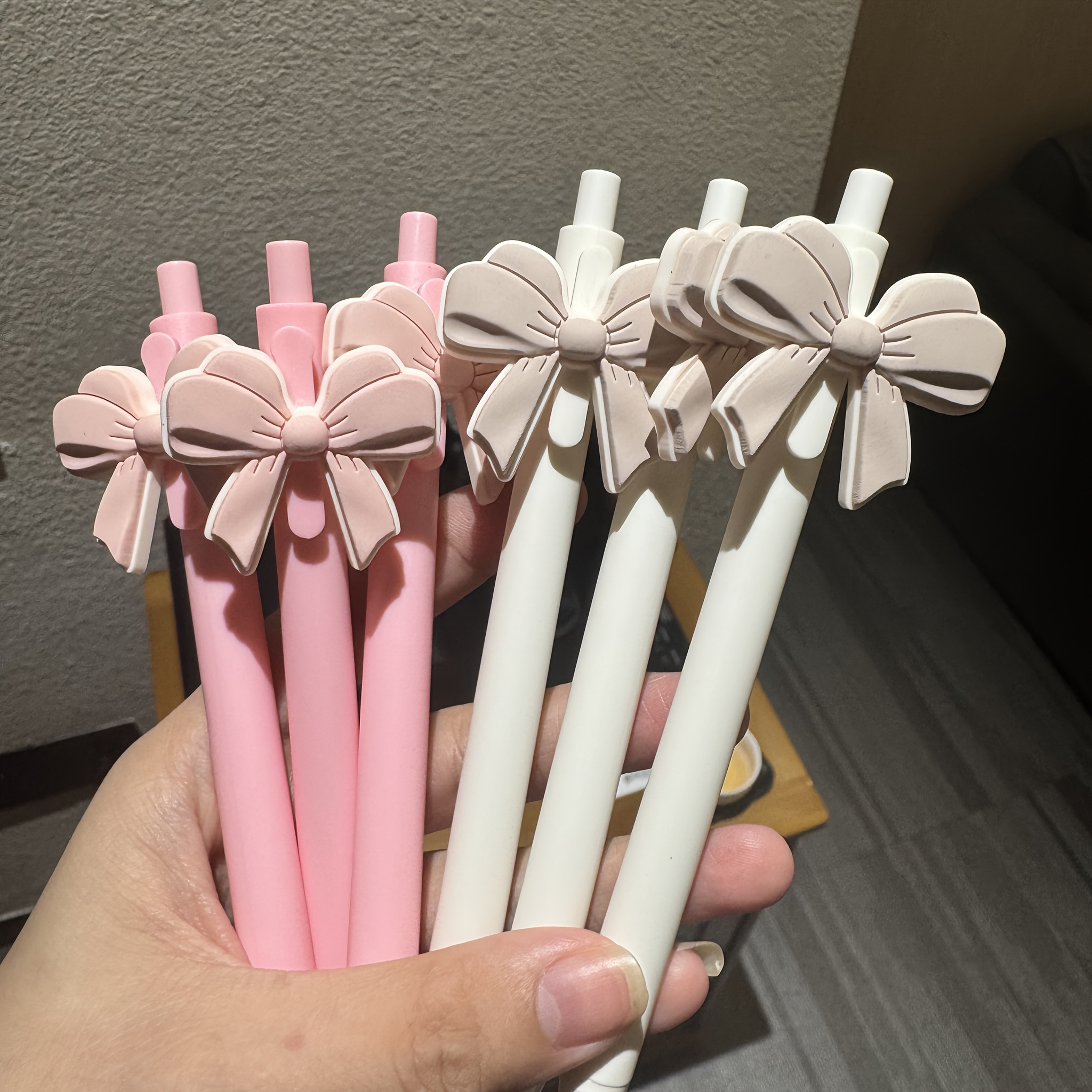 Image of 12pcs Bow Series Themed Ballpoint Gel Pens, Suitable For School, Office, Journaling, And Gifting, Back-to-, Bow Sticker Pens