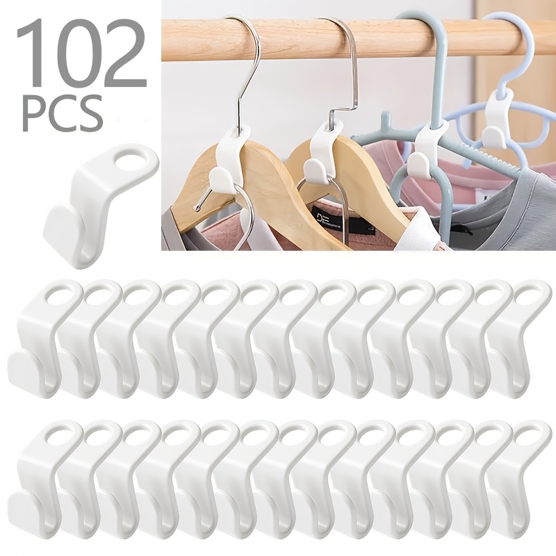 TEMU 102pcs Hanger Connector Hooks, Space-saving Stackable Hanger Extender Clips, Heavy-duty Plastic Wardrobe Storage And Organizing Accessories,