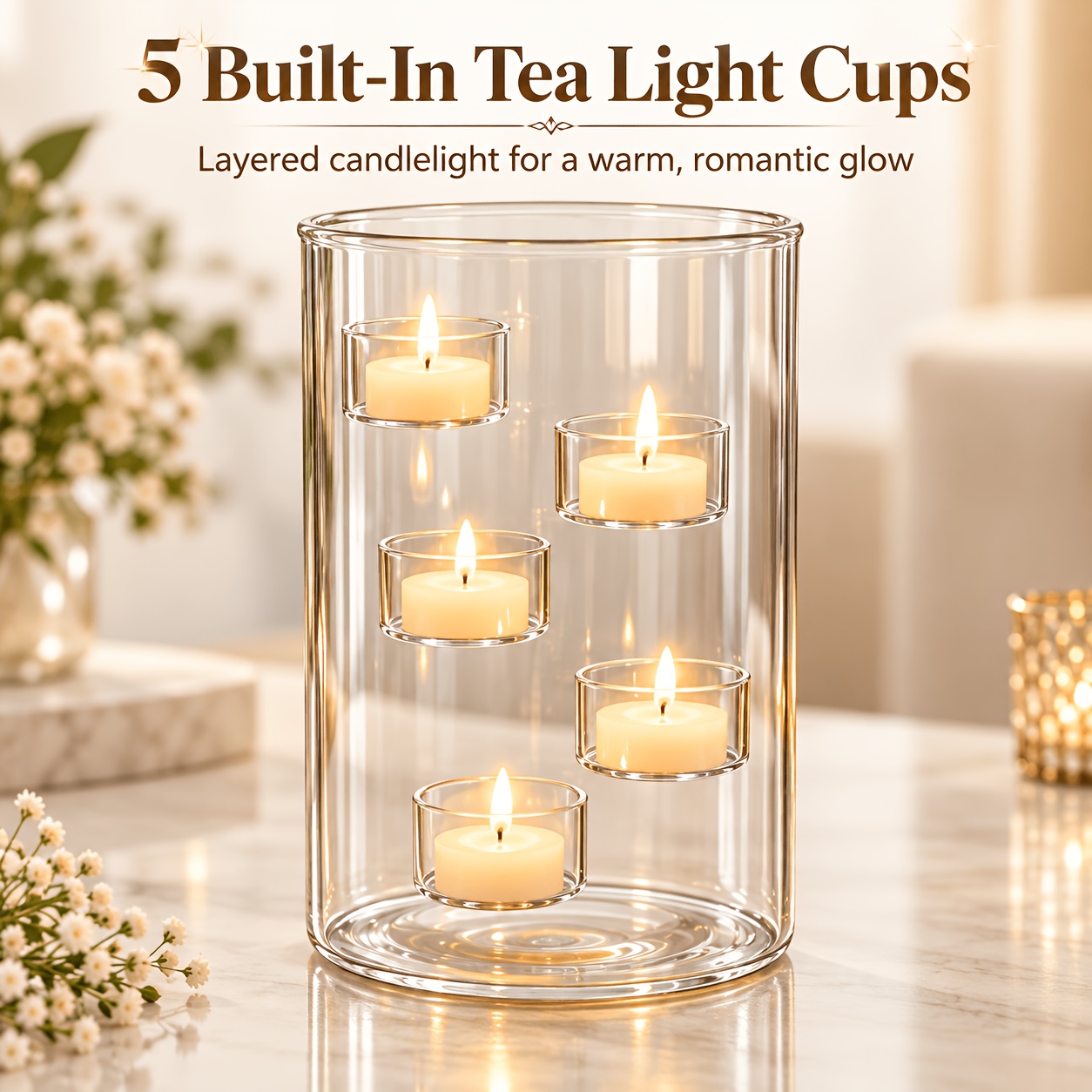 TEMU 1pc European-style Extra Large Glass Candle Holder, Candlelight Dinner Decorative Ornament, Creative Candle Holder Candle, Round Hurricane Glass