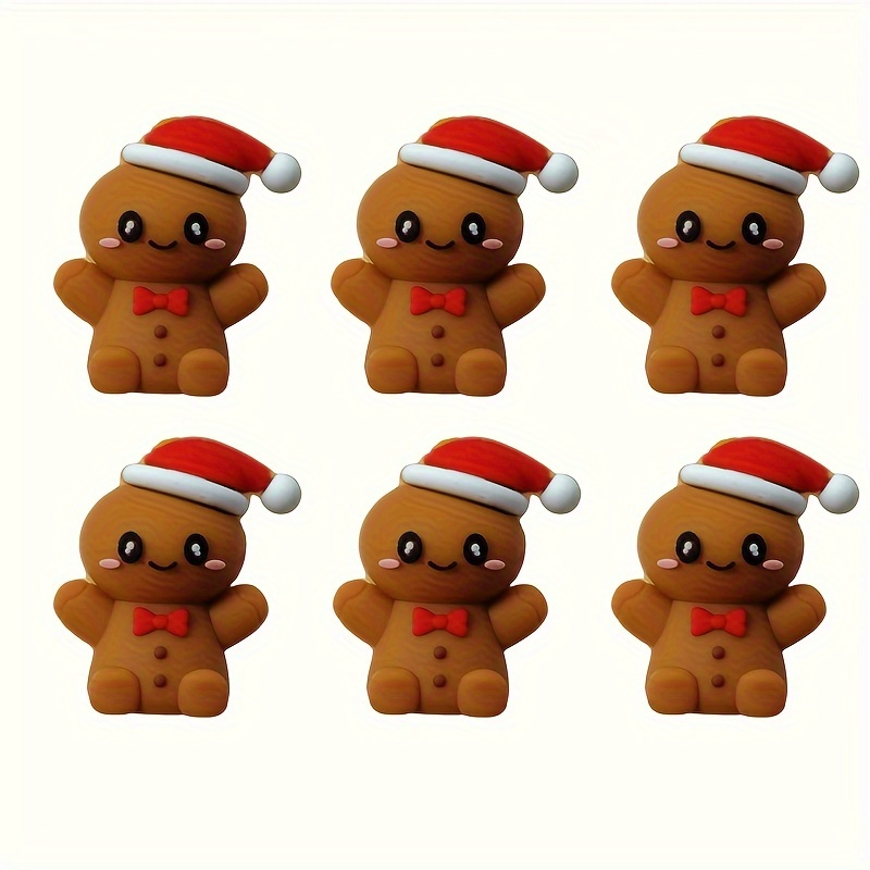 

Christmas Gingerbread Man Silicone Beads 5pcs/set - 3d Holiday Character Beads For Diy Crafting, Jewelry Making, Keychain Accessories, And Pen Embellishments