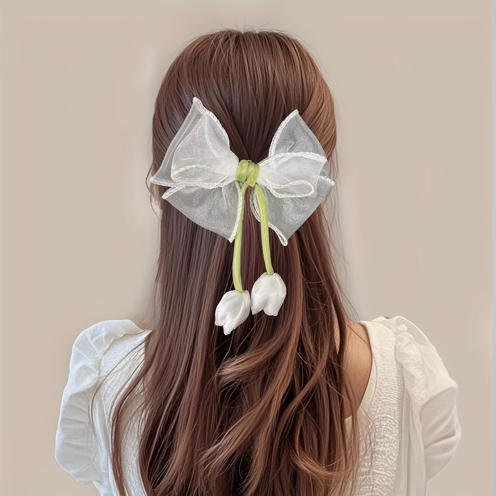 1pc bowknot tulip hair clip long tail ribbon mesh bow - Temu Oman