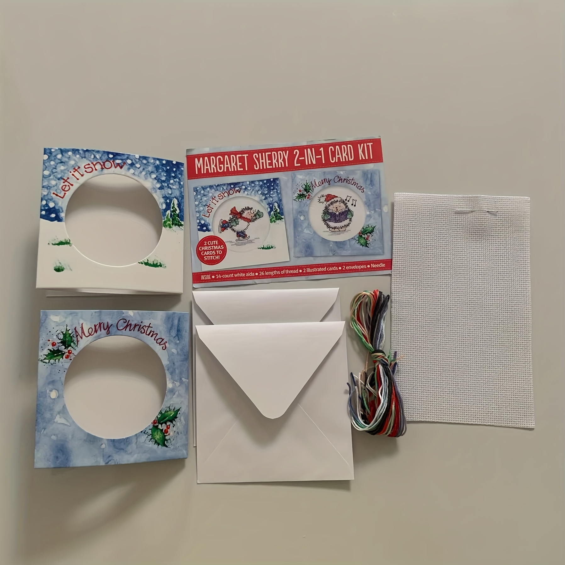 A Set Of 2 Cross- Patterns / Embroidery Kit With Fabric, Threads, And Instructions - Christmas Gift