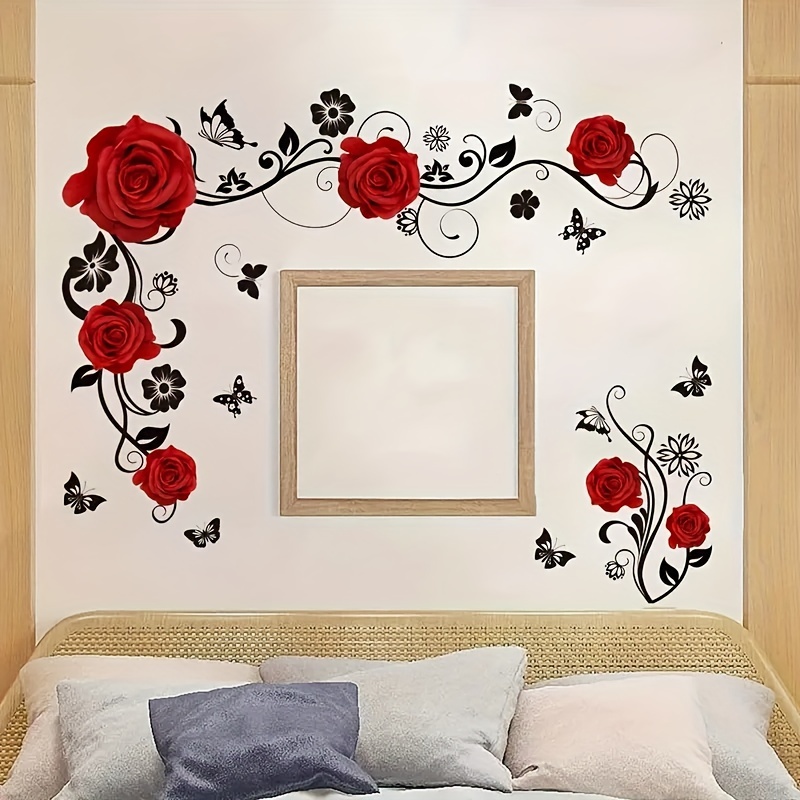 Image of 1pc Self-adhesive Removable Rose & Wall Sticker Suitable For Tiles, Walls, - Glossy Pvc Vinyl Decal, Application, Contemporary Home Decor (removal Doesn')