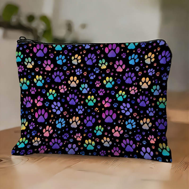 TEMU 1pc Double-sided Fashionable And Aesthetic Colorful Animal Paw Print Pattern Makeup Bag, Lightweight And Portable/quick Organization, /travel
