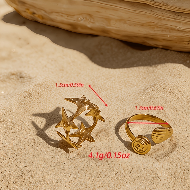 2pc Ocean Style Starfish Shell Ring Set for Women