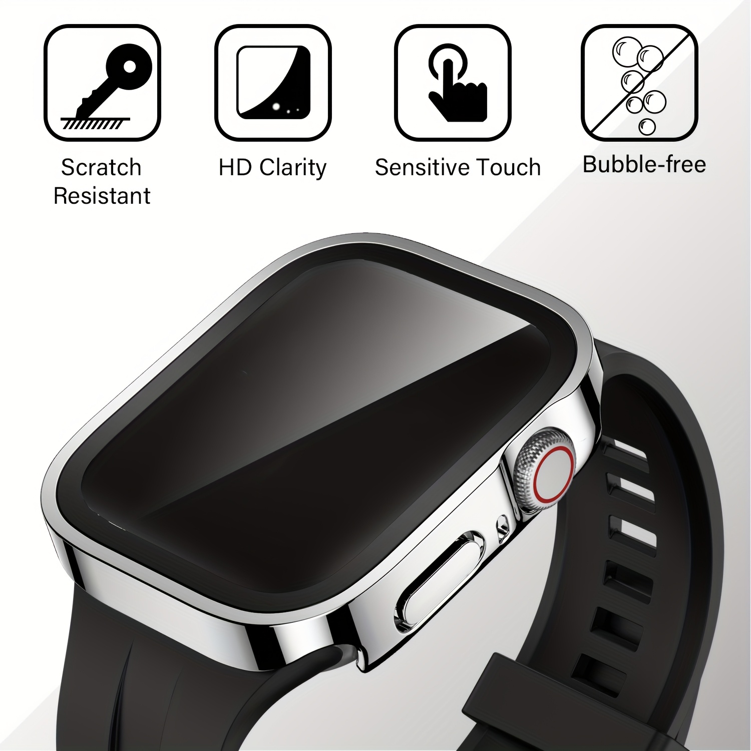 set of 4 premium electroplated design electroplated pc protective case for   watch built in tempered glass screen stylish design suitable for 40mm 41mm 42mm 44mm 45mm 46mm 49mm a great gift option Product details 3