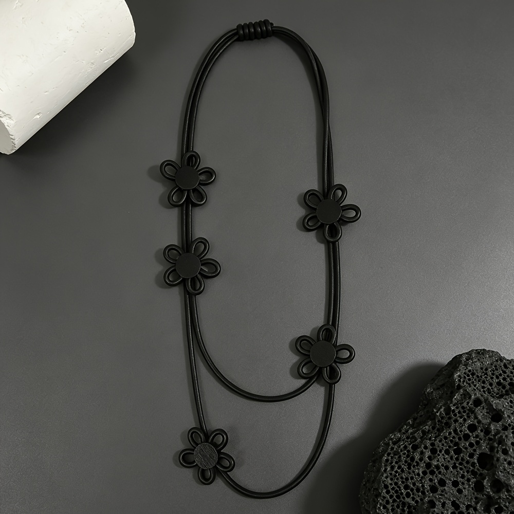 Bohemian Minimalist Black Floral Necklace, Elegant Gift